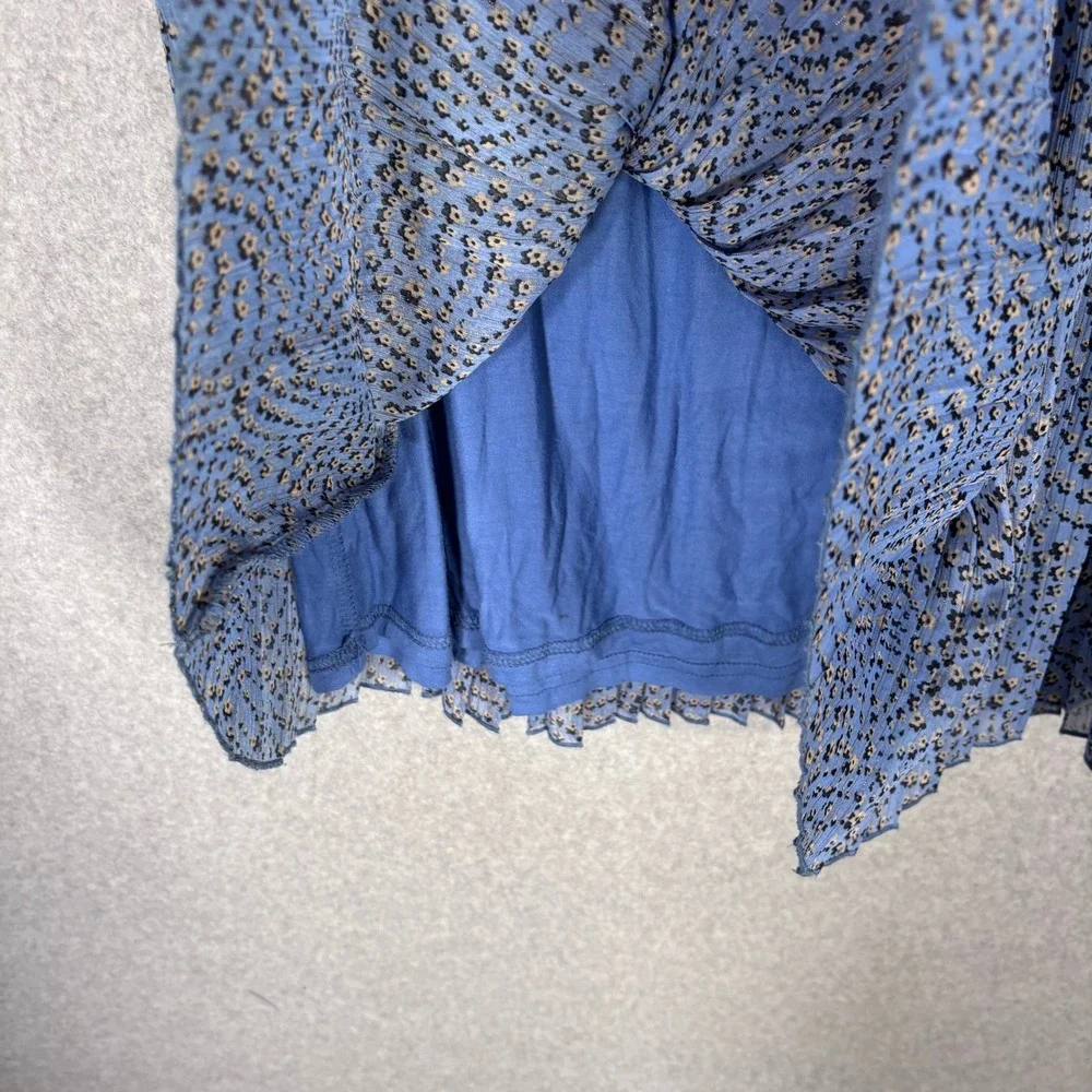 Rue de Femme Pleated Midi Skirt Small Blue Floral Flowy Gold Metallic Feminine‎